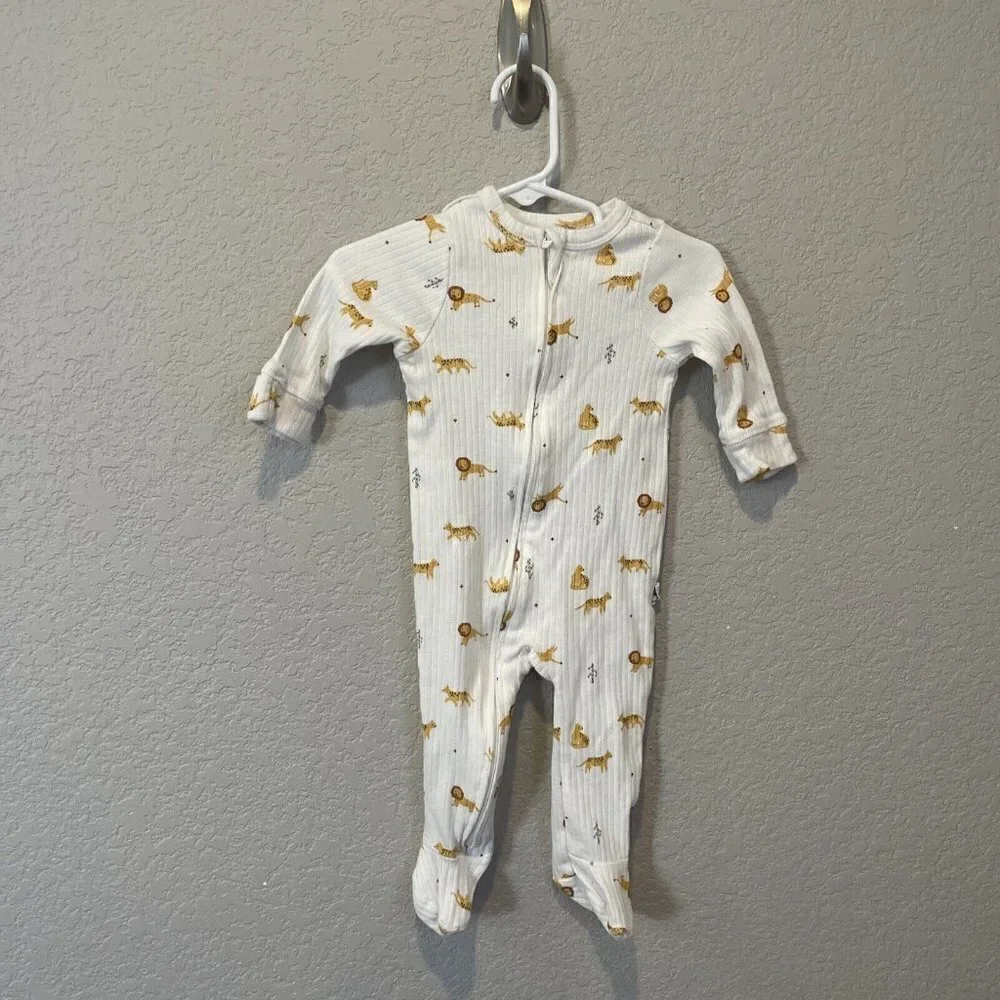 Emily & Oliver Rabbit + Bear Organic Cotton Infant Green Sleeper 6-9 Jungle Lion
